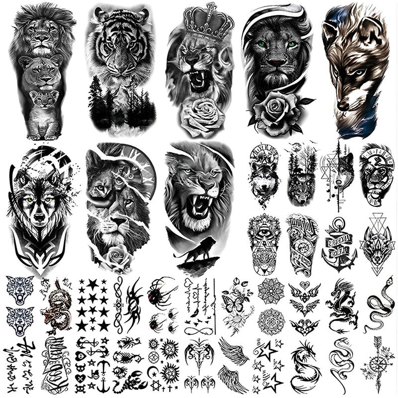 MAYCREATE 38 Sheets Temporary Tattoo Sticker For Men Black Tatto Sticker Beast on Arm Waterproof Large Tattoo Stickers Assorted Tatto Sticker - Image 1