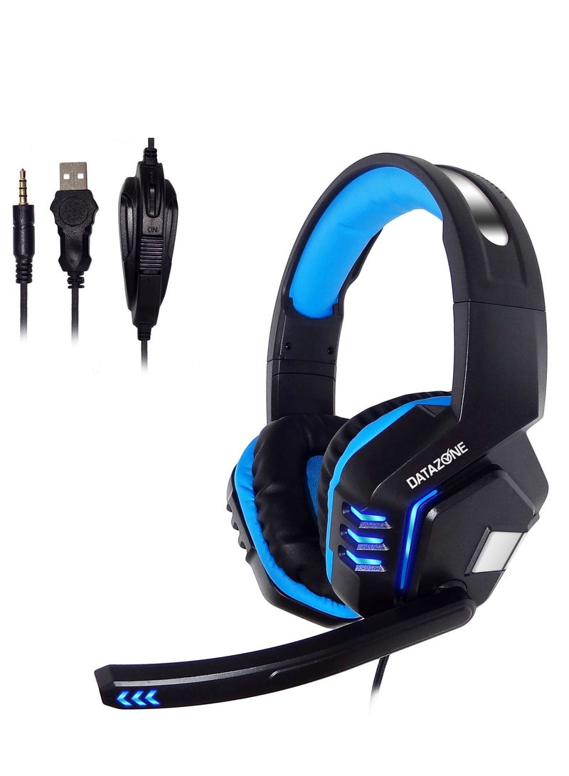 Datazone Wired Gaming Headset with Professional Blue Lighting, Noise Cancelling, and High-Precision Surround Sound – Compatible with PS5, PS4, PC, XBOX – High Quality and Designed for Gaming Enthusiasts - Image 1