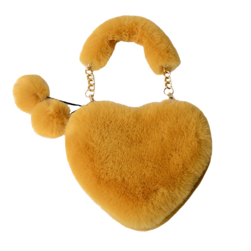 Plush Heart Crossbody Bag with Chain Strap - Image 5