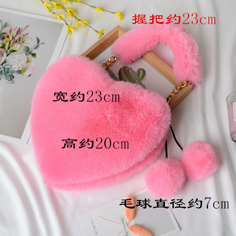 Plush Heart Crossbody Bag with Chain Strap - Image 2
