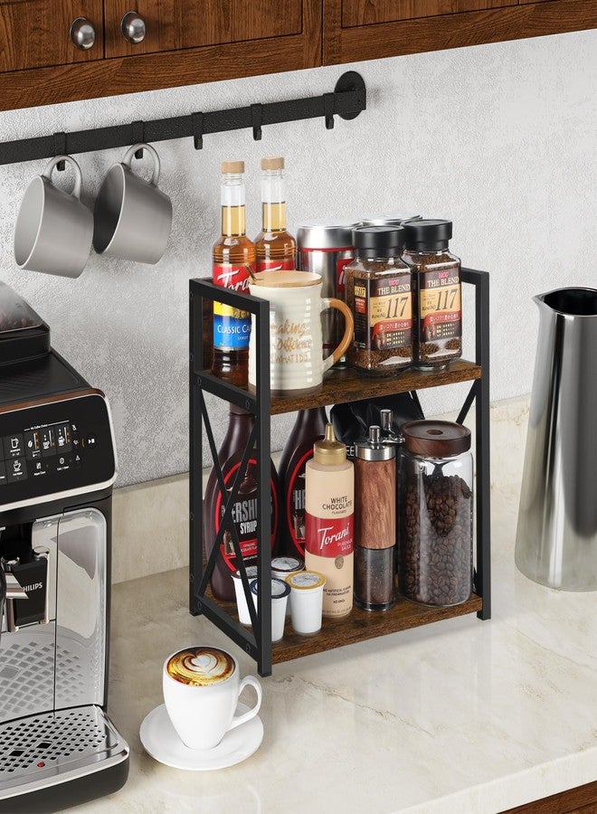 YINMIT Countertop Shelf Organizer,Coffee Bar Accessories,Spice Rack,Coffee Counter Shelf,2 Tier Coffee Organizer Station for Mugs,Cups,Cream,Syrup(Rustic Brown, Medium) - Image 2