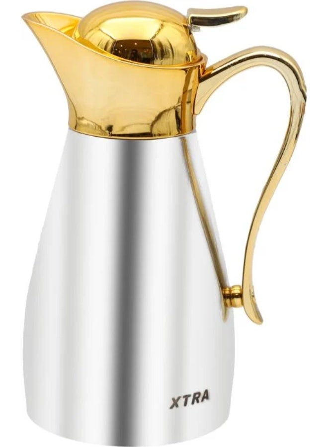 XTRA Small Thermal Serving Flask, 350 ml Capacity, Stainless Steel Body – Silver × Gold
