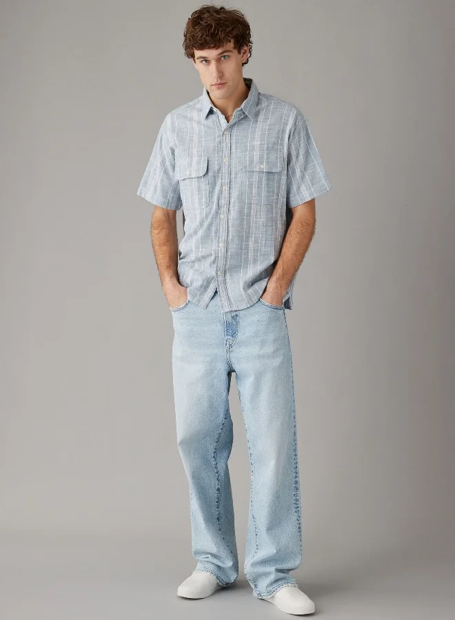 American Eagle AE Striped Button-Up Poolside Shirt