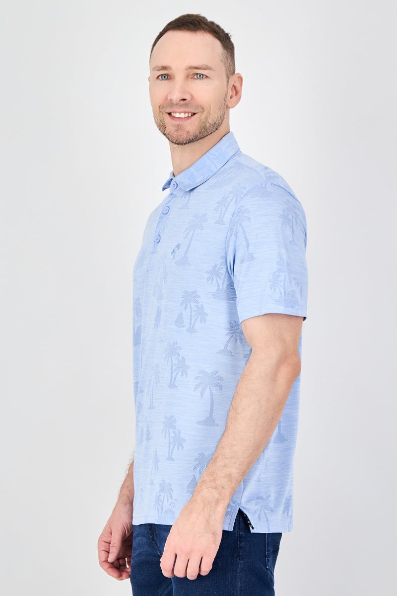Palm Beach Men Regular Fit Mesh Short Sleeve Polo Shirt, Light Blue - Image 2