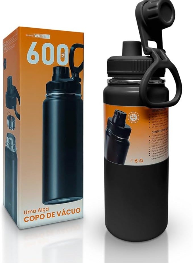 Stainless Steel Water Bottle, 600ml Double Walled Insulated Water Bottle Leak proof Wide Mouth Straw Lid, Sports Water Bottle For Indoor and Outdoor Activities  - Image 1