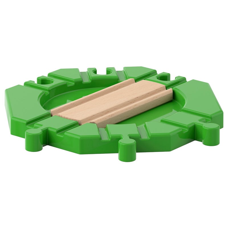 LILLABO Wooden Train Track Turntable in Solid Beech with Rotating Green Plastic Disc - Image 1