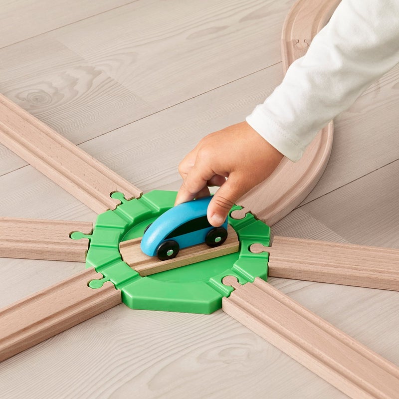 LILLABO Wooden Train Track Turntable in Solid Beech with Rotating Green Plastic Disc - Image 2