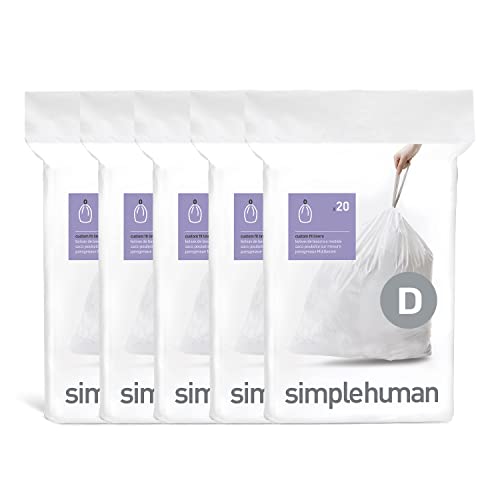 simplehuman Code D 100 Count Dispenser Pack Custom Fit Liners Drawstring Trash Bags 20 Liter 53 Gallon White - Image 2