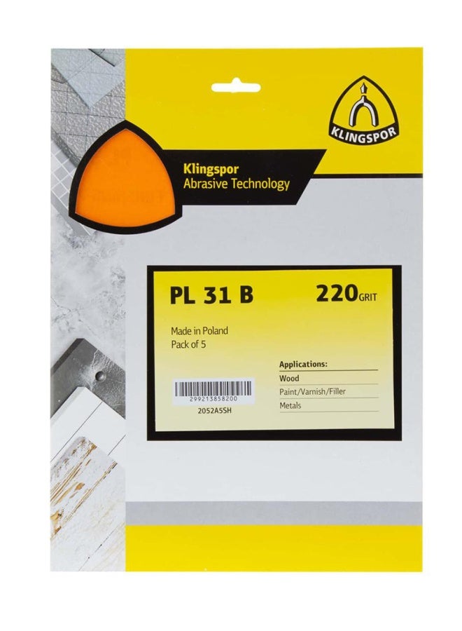 Pack Of 5 Klingspor Sanding Sheet 220 Grit