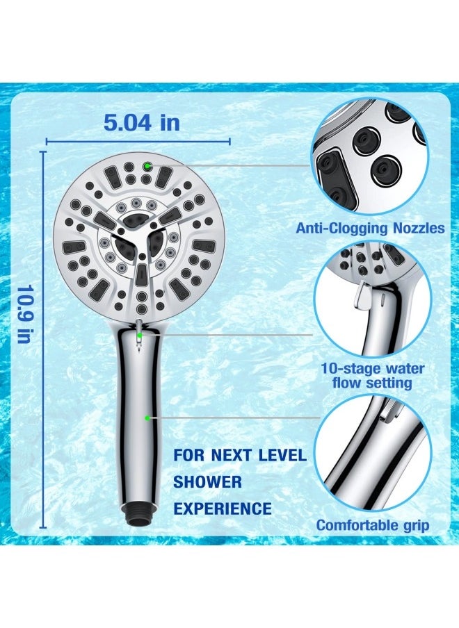 GGEROU - Shower Head with Filter Anti-clog Nozzles, High Pressure, 10 Spray Modes, Water Softener Remove Chlorine，Built-in Power Wash to Clean Tub, Tile & Pets - Image 1