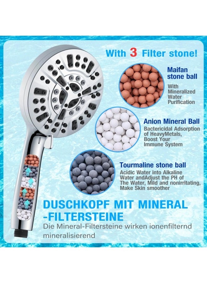 GGEROU - Shower Head with Filter Anti-clog Nozzles, High Pressure, 10 Spray Modes, Water Softener Remove Chlorine，Built-in Power Wash to Clean Tub, Tile & Pets - Image 1