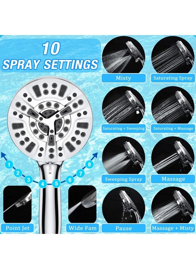 GGEROU - Shower Head with Filter Anti-clog Nozzles, High Pressure, 10 Spray Modes, Water Softener Remove Chlorine，Built-in Power Wash to Clean Tub, Tile & Pets - Image 1