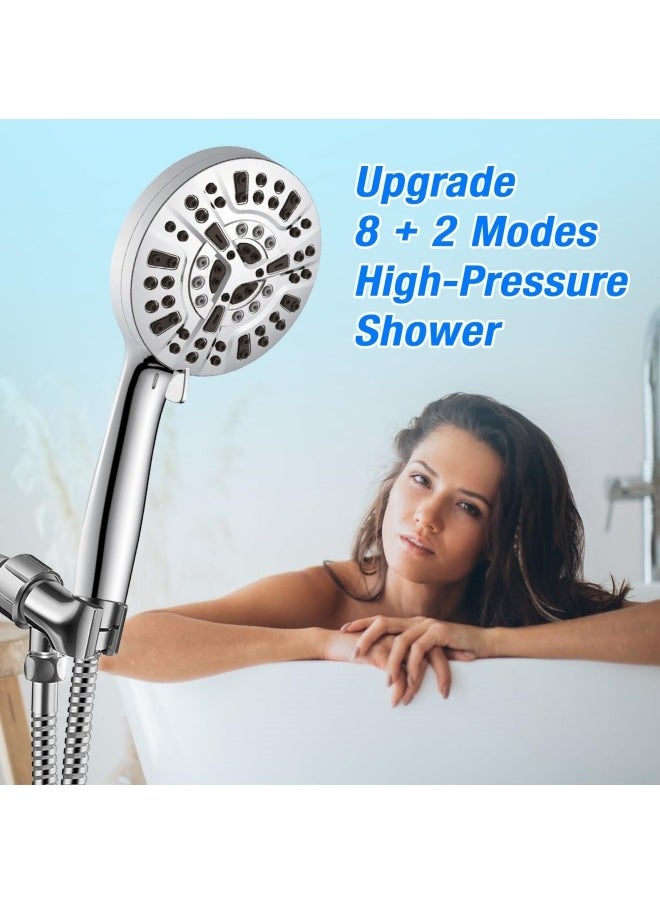 GGEROU - Shower Head with Filter Anti-clog Nozzles, High Pressure, 10 Spray Modes, Water Softener Remove Chlorine，Built-in Power Wash to Clean Tub, Tile & Pets - Image 1