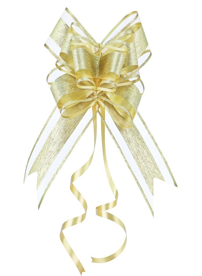 WEWILUCK Gold Glitter Gift Bows - Golden Pull Ribbon Bows for Gift Box, Bags, Baskets, Present Topper, Birthday, Christmas, Party Decorations(6 Inches, 8 PCS - Image 1