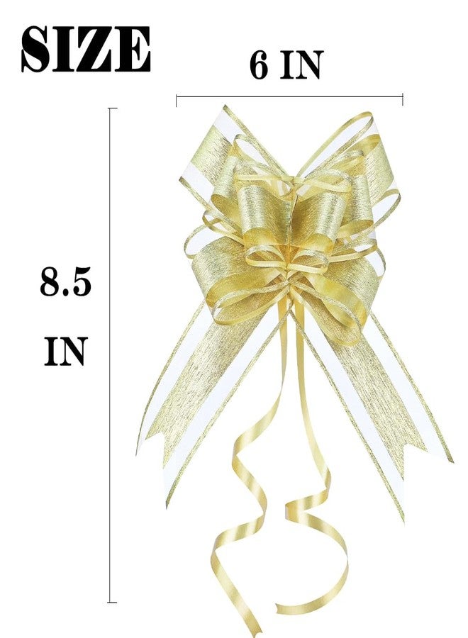 WEWILUCK Gold Glitter Gift Bows - Golden Pull Ribbon Bows for Gift Box, Bags, Baskets, Present Topper, Birthday, Christmas, Party Decorations(6 Inches, 8 PCS - Image 3