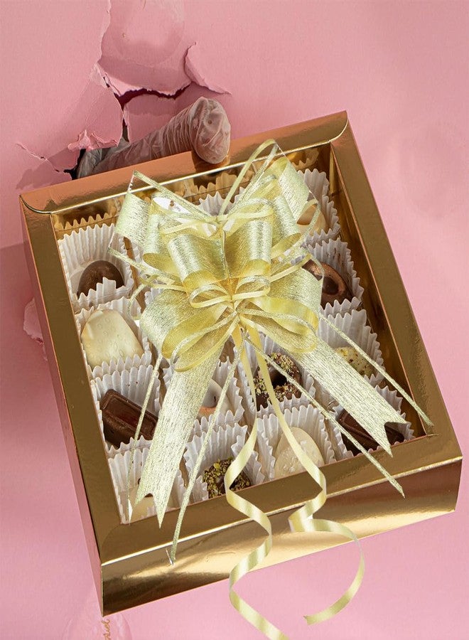 WEWILUCK Gold Glitter Gift Bows - Golden Pull Ribbon Bows for Gift Box, Bags, Baskets, Present Topper, Birthday, Christmas, Party Decorations(6 Inches, 8 PCS - Image 5