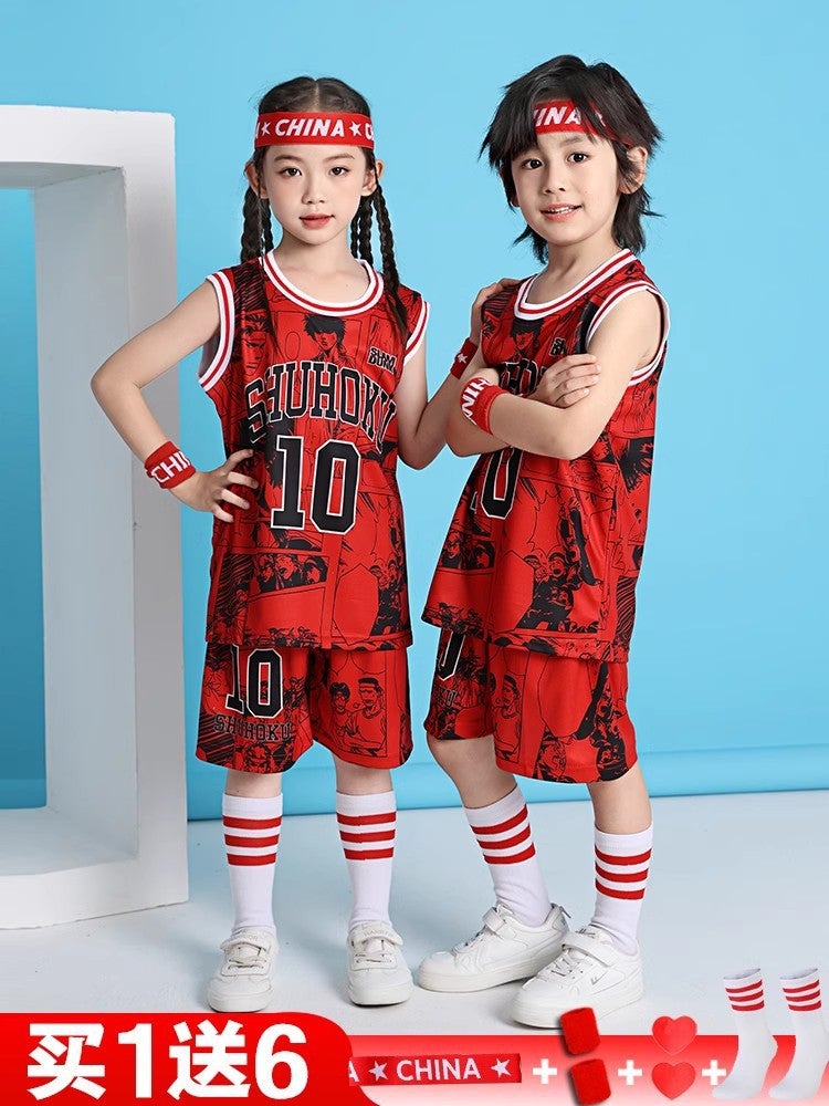 Children'S Basketball Uniform Suit Boy Primary School Student Short-Sleeved Fake Two-Piece Quick-Drying Sports Training Slam Dunk Jersey - Image 4