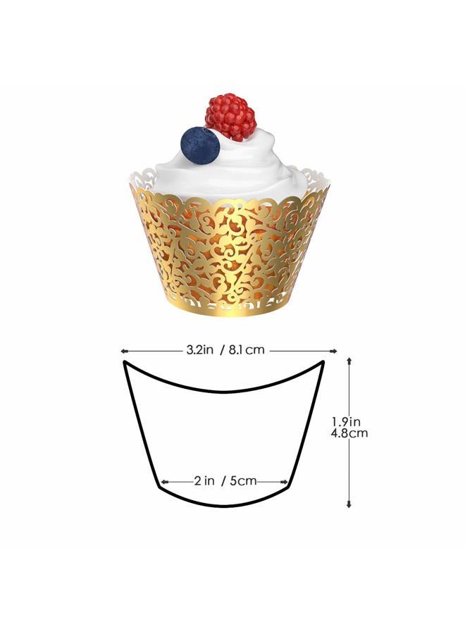 Gospire 50 pcs Pearl Lace Filigree Wedding Cupcake Wrapper Baking Cake Cups Wraps Party Decoration Laser Cut Bright Gold - Image 3