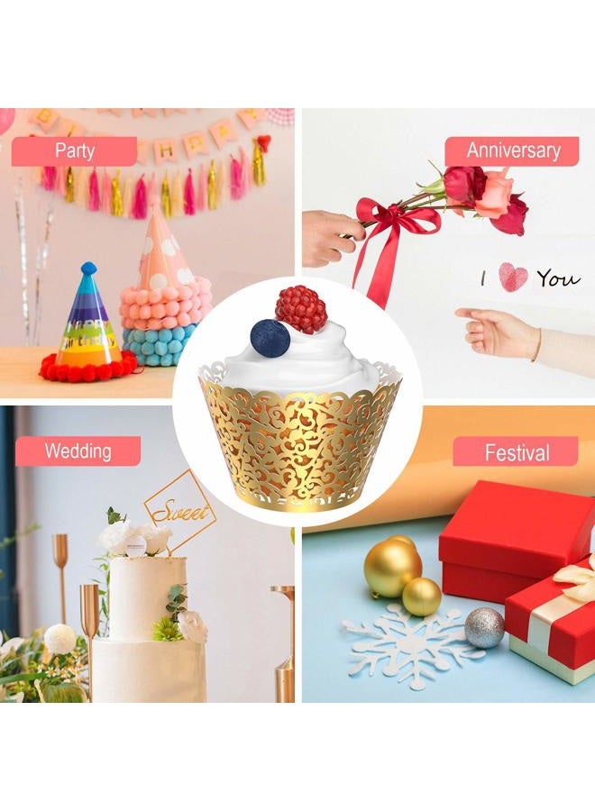 Gospire 50 pcs Pearl Lace Filigree Wedding Cupcake Wrapper Baking Cake Cups Wraps Party Decoration Laser Cut Bright Gold - Image 5