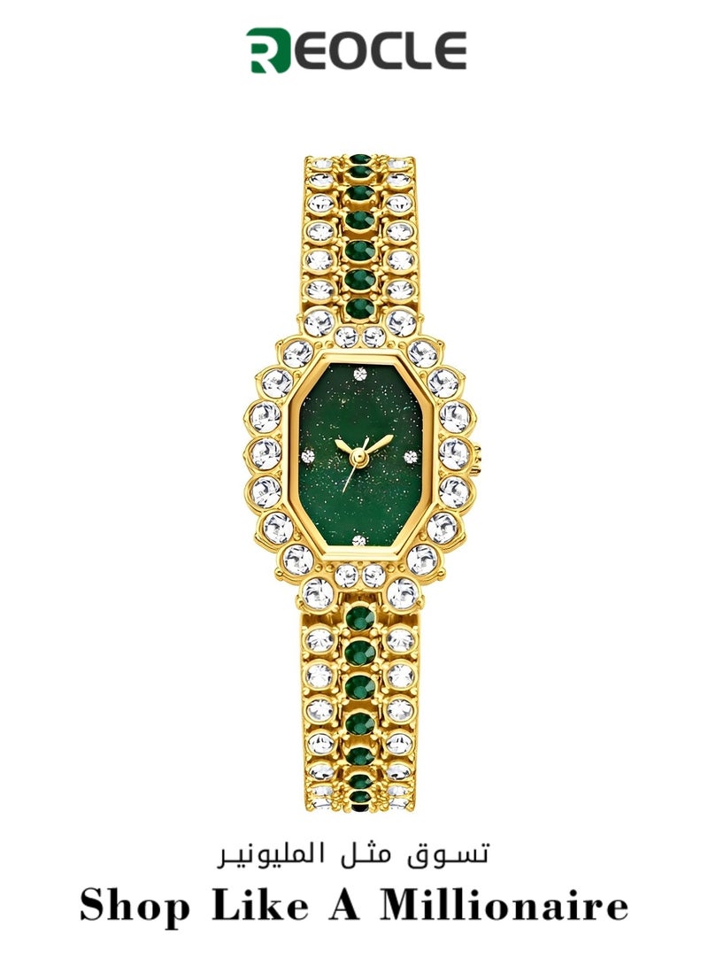 ريوكل ساعة كوارتز نسائية بحزام من الألماس ومينا مرصعة بالنجوم وسوار من الكريستال الفاخر ساعات يد للسيدات - Image 1
