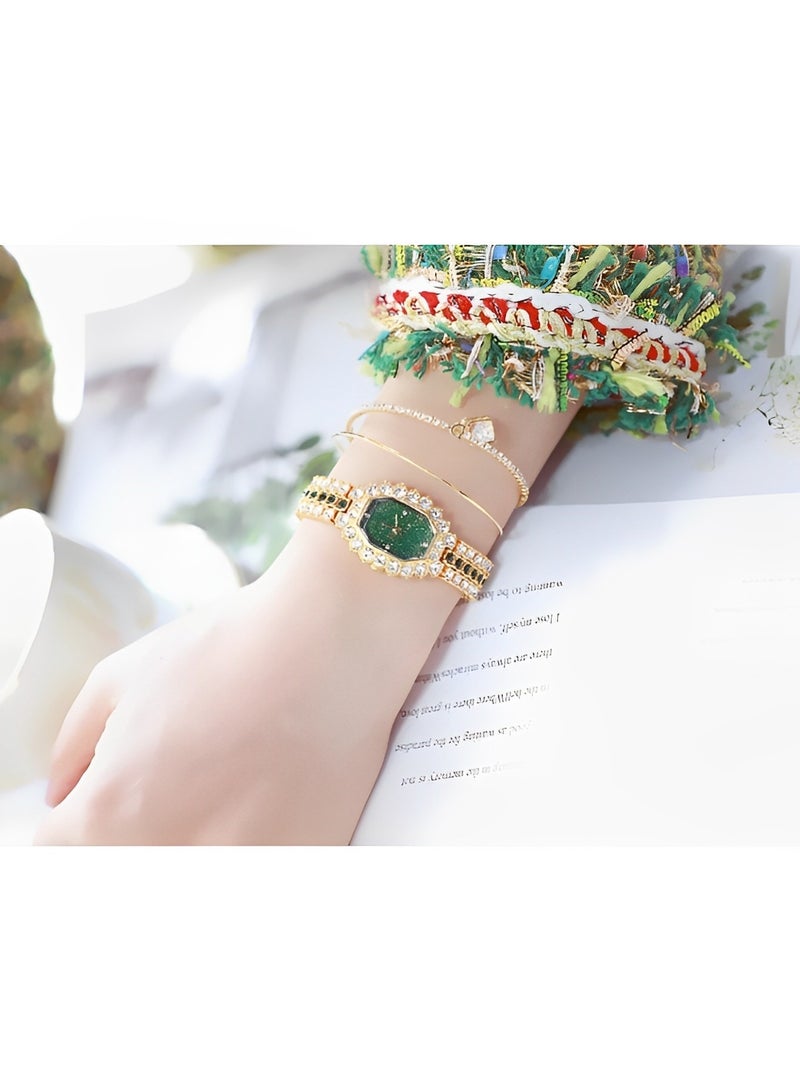 ريوكل ساعة كوارتز نسائية بحزام من الألماس ومينا مرصعة بالنجوم وسوار من الكريستال الفاخر ساعات يد للسيدات - Image 2