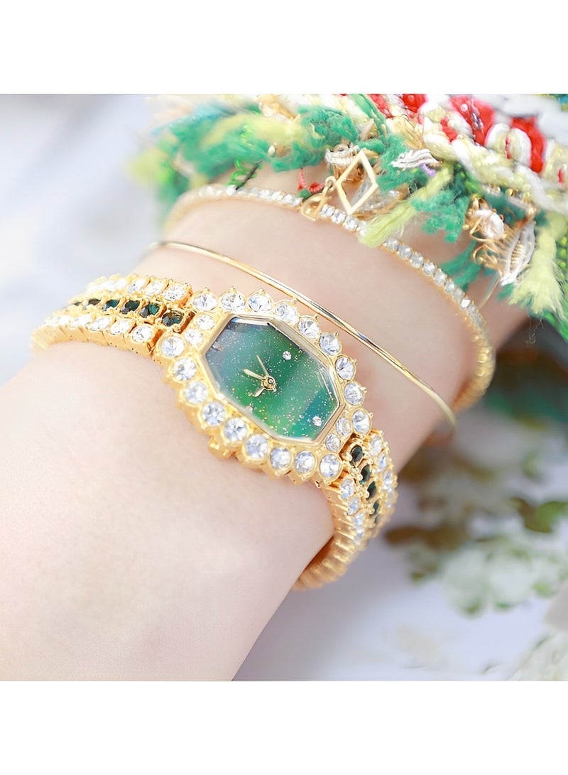 ريوكل ساعة كوارتز نسائية بحزام من الألماس ومينا مرصعة بالنجوم وسوار من الكريستال الفاخر ساعات يد للسيدات - Image 3