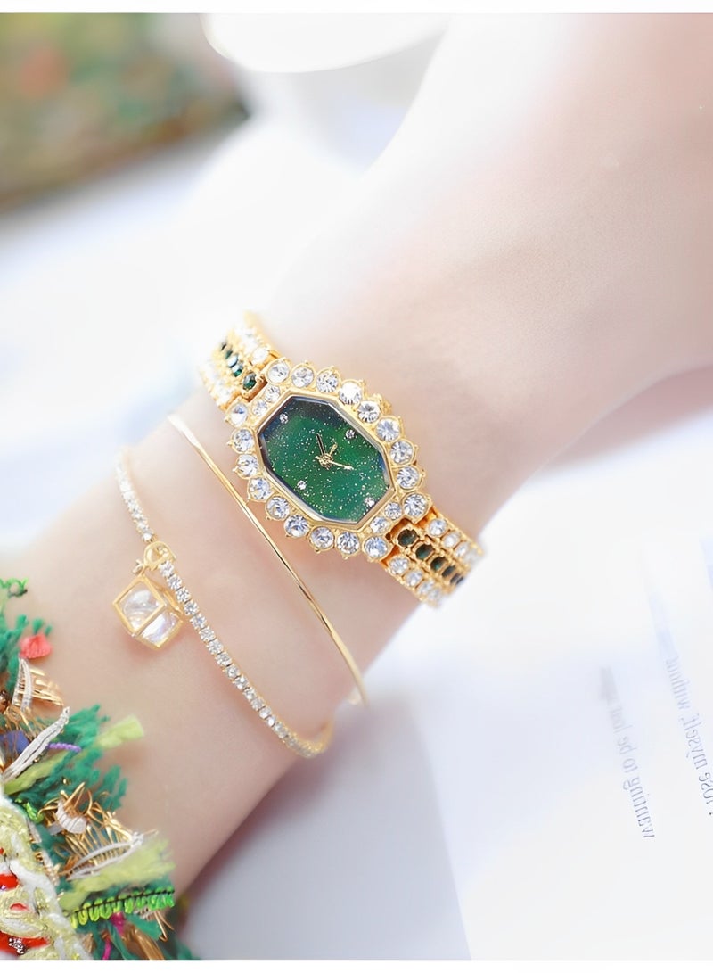 ريوكل ساعة كوارتز نسائية بحزام من الألماس ومينا مرصعة بالنجوم وسوار من الكريستال الفاخر ساعات يد للسيدات - Image 4