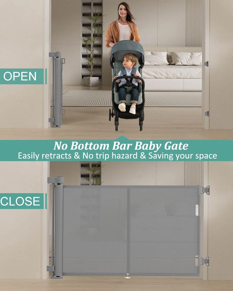Miumoon 50 inch Retractable Baby Gates 34 inch Tall, Retractable Gate with Reinforced Strip Design to Prevent Crawling Through, Retractable Dog Gate for Stairs, Doorways, Hallways - Image 5