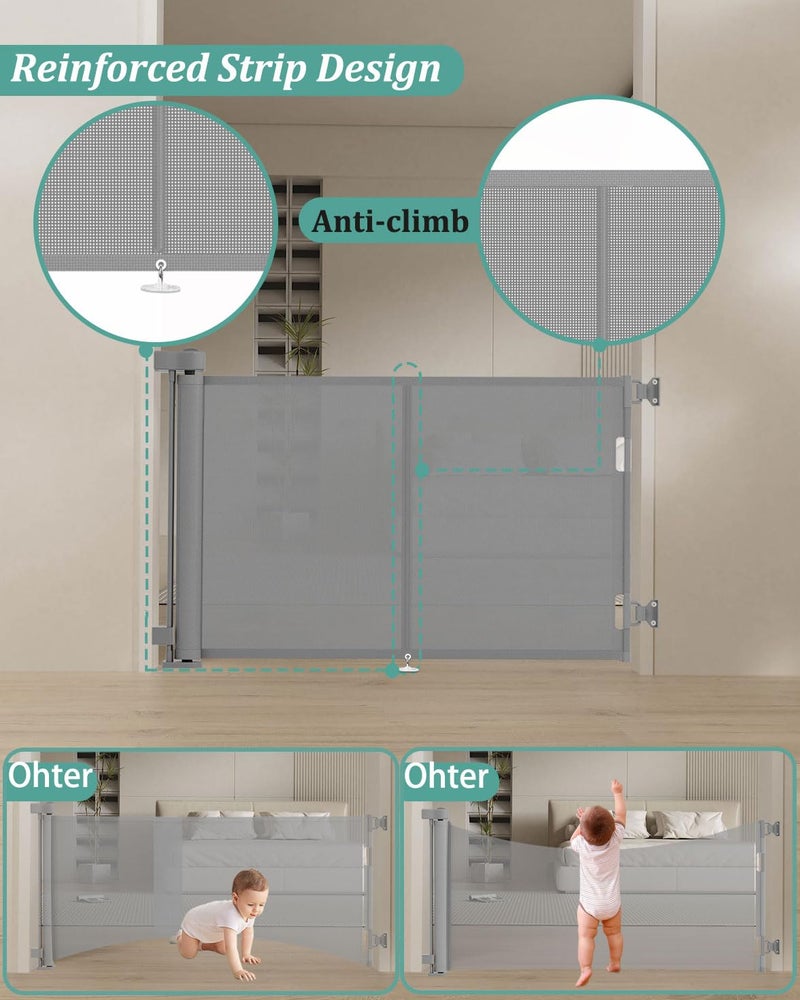 Miumoon 50 inch Retractable Baby Gates 34 inch Tall, Retractable Gate with Reinforced Strip Design to Prevent Crawling Through, Retractable Dog Gate for Stairs, Doorways, Hallways - Image 2