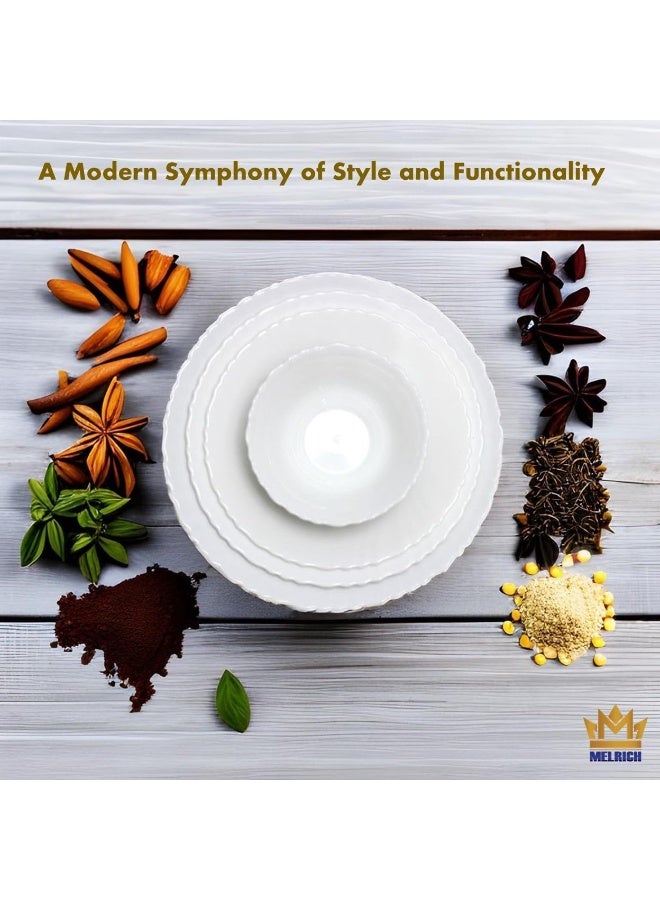 Melrich طقم عشاء أوبال وير من ميلريتش مكون من 50 قطعة 6 أطباق عشاء 6 أطباق حلوى 6 أطباق حساء 6 أوعية 6 أكواب 6 صحون 6 ملاعق حساء 2 شاكر 2 مغرفة كاري 2 وعاء كاري 1 طبق تقديم 1 وعاء تقديم - Image 5