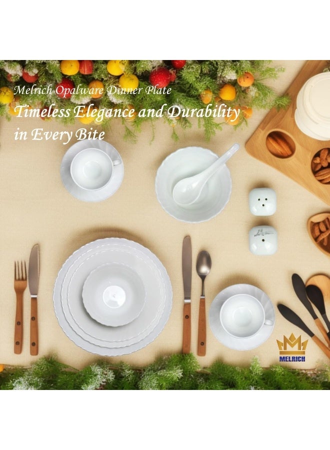 Melrich طقم عشاء أوبال وير من ميلريتش مكون من 50 قطعة 6 أطباق عشاء 6 أطباق حلوى 6 أطباق حساء 6 أوعية 6 أكواب 6 صحون 6 ملاعق حساء 2 شاكر 2 مغرفة كاري 2 وعاء كاري 1 طبق تقديم 1 وعاء تقديم - Image 3