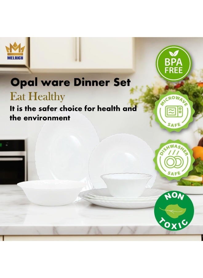 Melrich طقم عشاء أوبال وير من ميلريتش مكون من 50 قطعة 6 أطباق عشاء 6 أطباق حلوى 6 أطباق حساء 6 أوعية 6 أكواب 6 صحون 6 ملاعق حساء 2 شاكر 2 مغرفة كاري 2 وعاء كاري 1 طبق تقديم 1 وعاء تقديم - Image 2