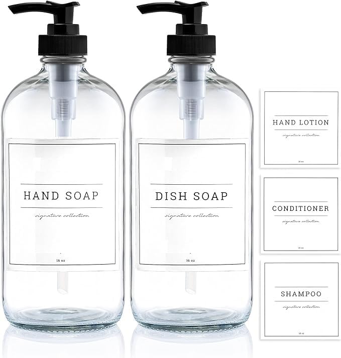 LEIAZ leiaz Clear Plastic Soap Dispenser with Rust Proof Pump Waterproof Labels Refillable Lotion Soap Shampoo Bottles Dispenser Containers with Pump Multipurpose for Kitchen Bathroom500ML Pack of 2  - Image 1