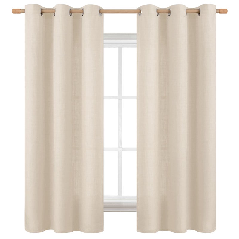 BGment الستائر المليئة 63 بوصة طول 2 لوحات لغرفة نوم جروميت الكتان السميك مظهر الخيش مرشح مصباح الفلتر الستائر نافذة الخصوصية لغرفة المعيشة مزرعة 42 × 63 بوصة فاتحة البيج - Image 1