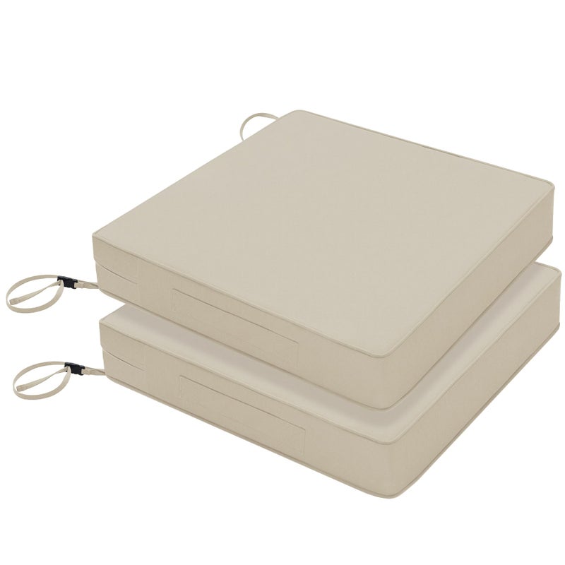 Favoyard Patio Chair Cushions 19 x 19 x 3 Inch Waterproof Outdoor Seat Cushions for Patio Furniture 3-Year Color Fastness Garden Sofa Couch Chair Pads with Handle & Adjustable Straps Set of 2, Beige - Image 1