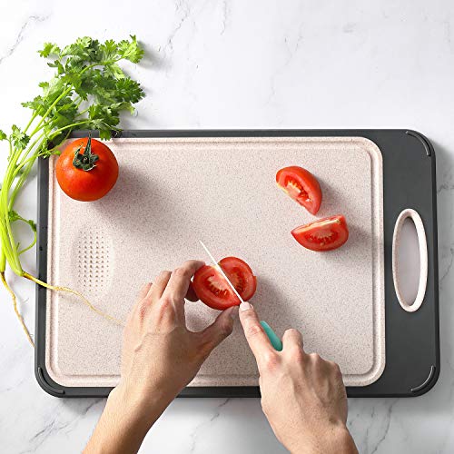 GUANCI Cutting Board for Kitchen Double Sided 304 Stainless Steel Chopping Board Food-Grade Stainless Steel and Wheat Straw PP Samll Size 14’’×9.6’’ Easy to Clean - Image 3