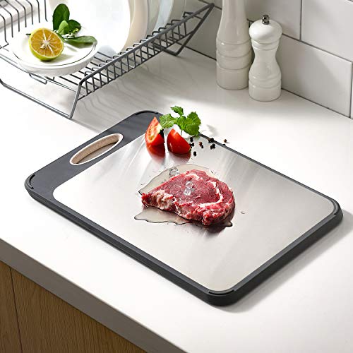 GUANCI Cutting Board for Kitchen Double Sided 304 Stainless Steel Chopping Board Food-Grade Stainless Steel and Wheat Straw PP Samll Size 14’’×9.6’’ Easy to Clean - Image 4
