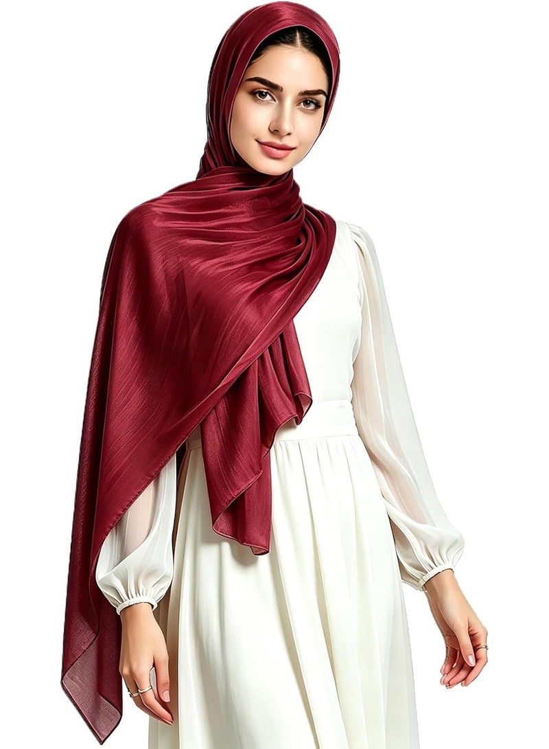 Burgundy Shiny Gloss Chiffon Hijab Scarf 180*70cm, Women Elegant Lightweight Wedding Shawl Wrap Cape - Image 1