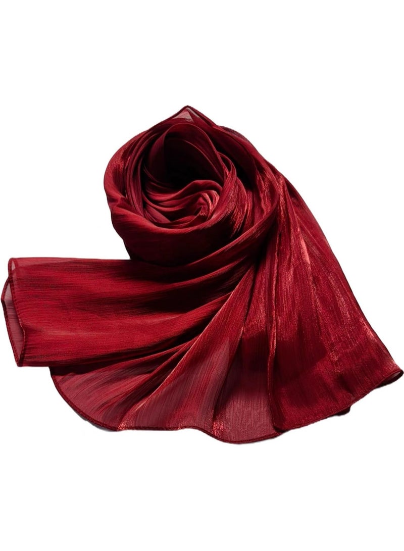 Burgundy Shiny Gloss Chiffon Hijab Scarf 180*70cm, Women Elegant Lightweight Wedding Shawl Wrap Cape - Image 4