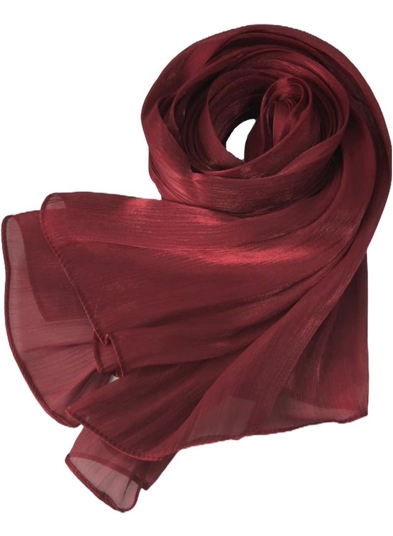 Burgundy Shiny Gloss Chiffon Hijab Scarf 180*70cm, Women Elegant Lightweight Wedding Shawl Wrap Cape - Image 3