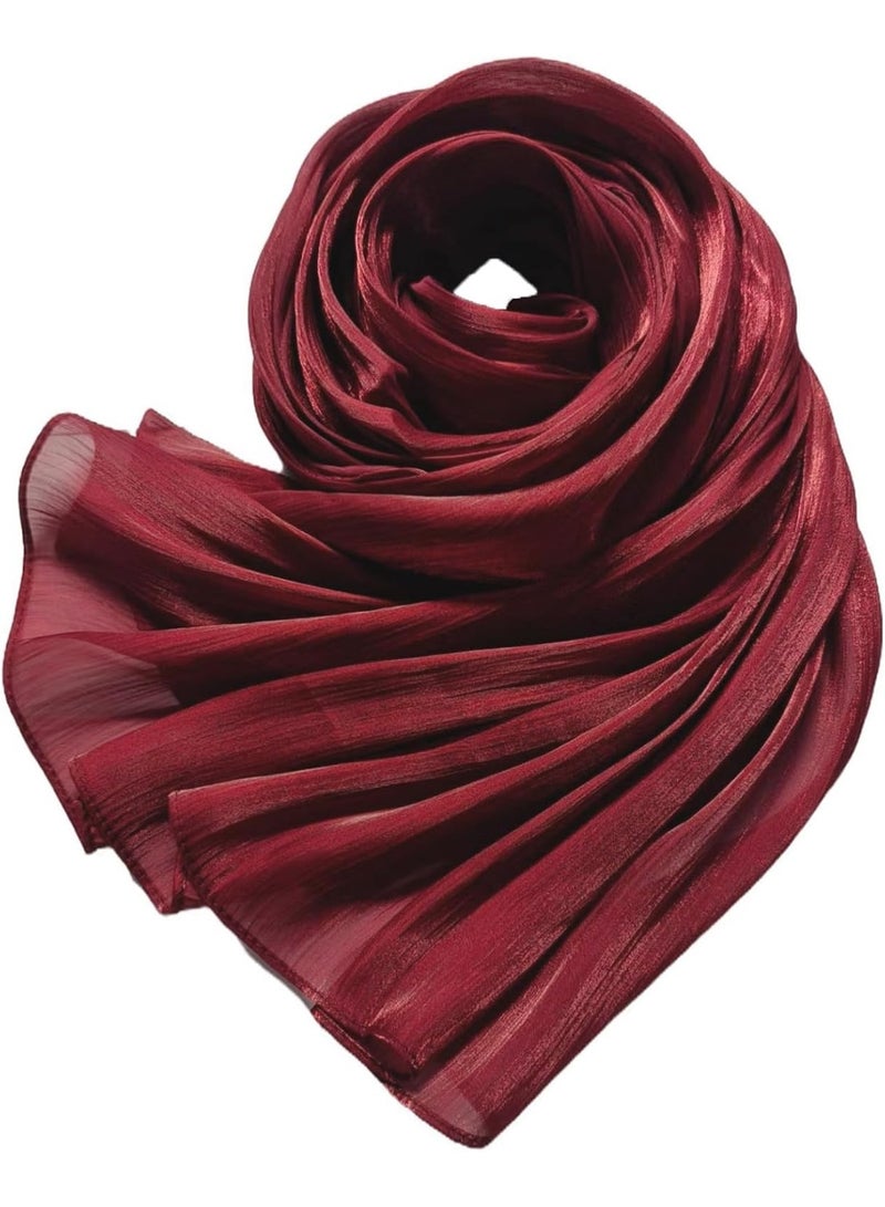 Burgundy Shiny Gloss Chiffon Hijab Scarf 180*70cm, Women Elegant Lightweight Wedding Shawl Wrap Cape - Image 2