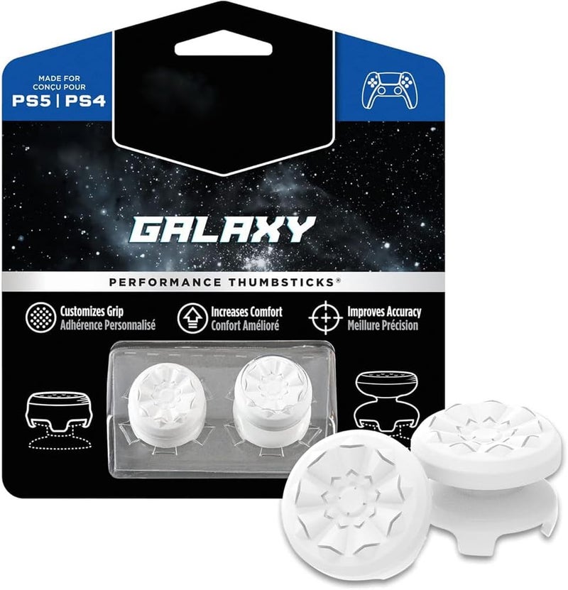 YARDHOBI FPS Freek Galaxy White for PlayStation 4 (PS4) and PlayStation 5 (PS5), Performance Thumbsticks, Controller Joystick Cap Covers, Thumbstick Extender for PS5 (1 High-Rise, 1 Mid-Rise) - Image 1