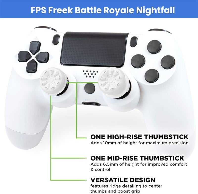YARDHOBI FPS Freek Galaxy White for PlayStation 4 (PS4) and PlayStation 5 (PS5), Performance Thumbsticks, Controller Joystick Cap Covers, Thumbstick Extender for PS5 (1 High-Rise, 1 Mid-Rise) - Image 2