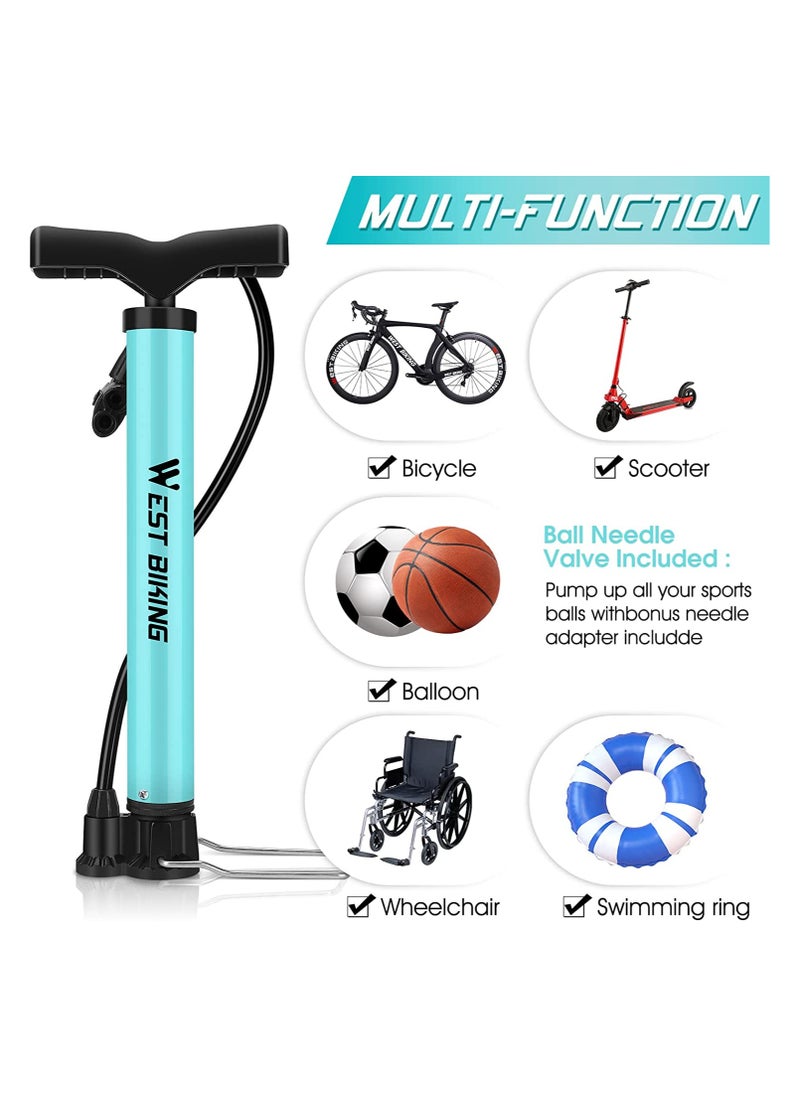 WEST BIKING - Portable Bike Floor Pump Automatically Reversible Presta Schrader Valves Mini Bicycle Air Pump 120PSI with Multifunction Ball Needle - Image 1