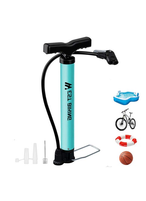 Portable Bike Floor Pump Automatically Reversible Presta Schrader Valves Mini Bicycle Air Pump 120PSI with Multifunction Ball Needle