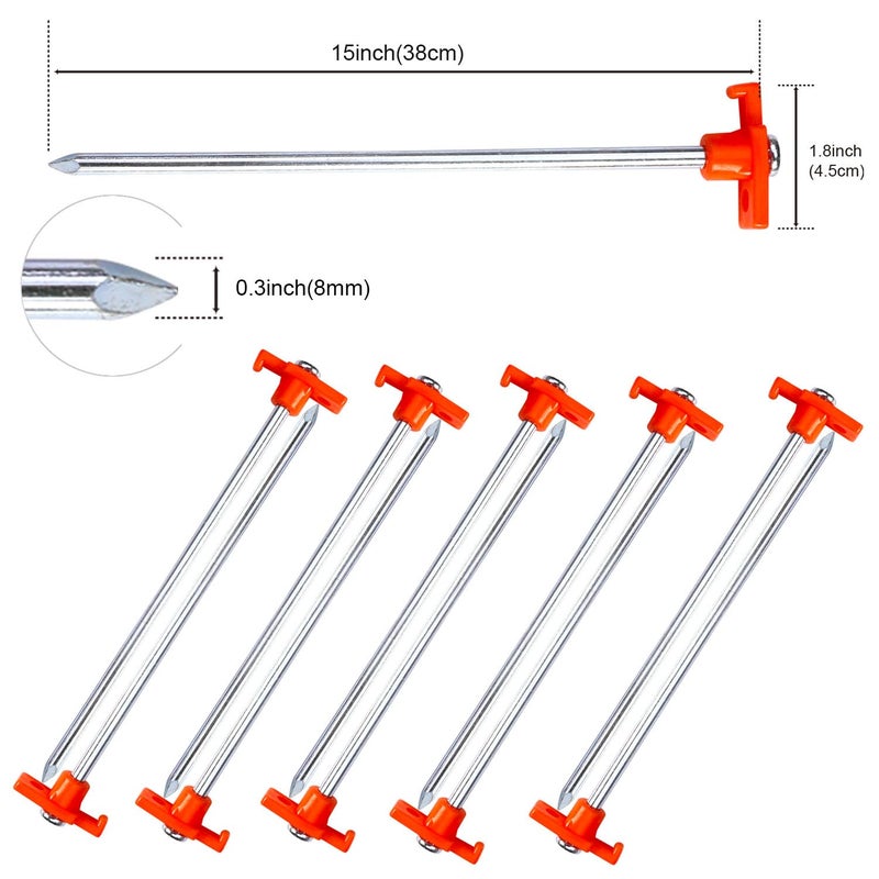 ABCCANOPY 11 Inch Tent Stakes 10 Pcs Non-Rust Metal Ground Anchors, Heavy Duty Spikes with 4 Ropes for Outdoor Camping, Orange - Image 2