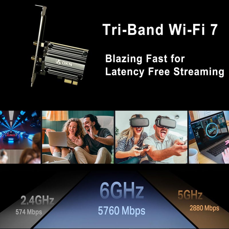 OKN WiFi 7 PCIE Card 9.3Gbps 802.11BE WiFi 6E Card with Bluetooth 5.4 Tri-Band 4K QAM 320MHz WiFi 7 BE200 Inside Wireless Network Adapter for PC Desktop Supports Windows 11 64bit (Not for AMD Motherboard) - Image 2