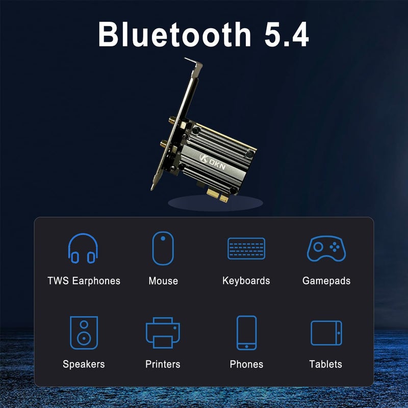 OKN WiFi 7 PCIE Card 9.3Gbps 802.11BE WiFi 6E Card with Bluetooth 5.4 Tri-Band 4K QAM 320MHz WiFi 7 BE200 Inside Wireless Network Adapter for PC Desktop Supports Windows 11 64bit (Not for AMD Motherboard) - Image 4