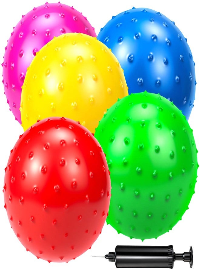 Hymaz Knobby Balls Bulk 9" Soft Bouncy Ball Sensory Toys Spiky Massage Stress Ball, Set of 5 Sensory Balls with Pump, Party Favors Stocking Stuffers Beach Games for Kids Toddlers - Image 1