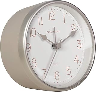 Presentime PresenTime & Co 4" Chic Home Tabletop Alarm Clock, Silent no Ticking, Warm Gray and Chic Silver Finish - Image 1